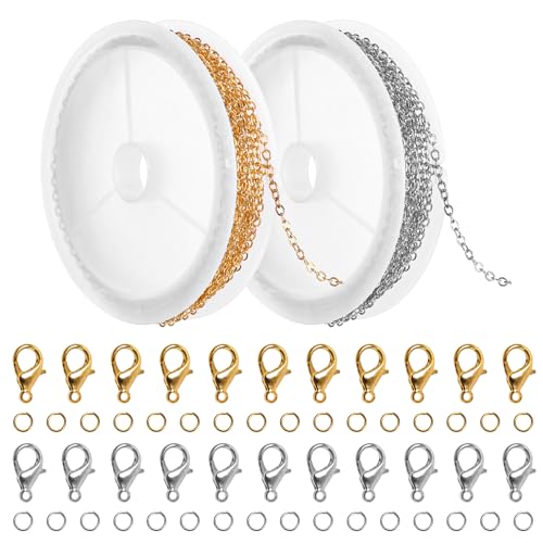 6m Halsketten ketten Schmuckkette 1,8 mm Gliederkette Meterware Schmuckherstellung Zubehör mit 30 Karabinerverschlüssen und 60 Biegeringen Gold Silber Schmuck Machen Kette für DIY Halsketten Armbänder 6m Halsketten ketten Schmuckkette 1,8 mm Gliederkette Meterware Schmuckherstellung Zubehör mit 30 Karabinerverschlüssen und 60 Biegeringen Gold Silber Schmuck Machen Kette für DIY Halsketten Armbänder von Trinkrittey
