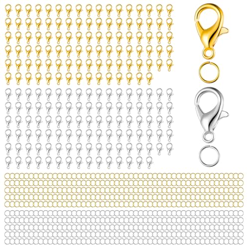 700 Stück Kettenverschluss und Offenen Biegeringen Set Edelstahl Verschlüsse DIY Schmuckherstellung Zubehör Kettenverschluss für Armbänder Halsketten Fußkettchen Reparatur (Gold, Silber) von Trinkrittey