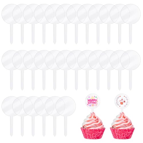Cupcake-Topper aus Acryl, blanko, 5,1 cm, transparent, für Geburtstag, Festival, Party, Hochzeit, Party, Kuchendekoration, 30 Stück Cupcake-Topper aus Acryl, blanko, 5,1 cm, transparent, für Geburtstag, Festival, Party, Hochzeit, Party, Kuchendekoration, 30 Stück von Trinkrittey