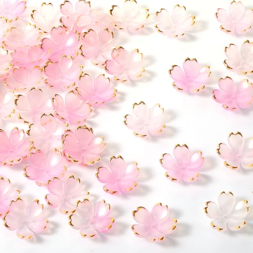 Kirschblüten-Acryl-Blumenperlen, Kirschblüten-Perlen, Kunststoff-Farbverlauf, Mini-Abstandshalter, Perlen für Schmuckherstellung, 5-Blüten-Farbverlauf, vergoldete Blumenperle von Trinkrittey