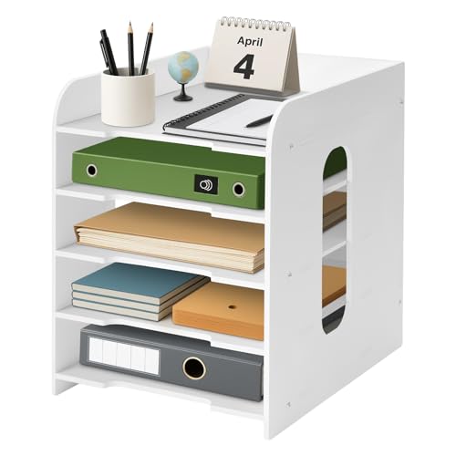 Dokumentenablage A4 Briefablage Schreibtisch-Organizer 5 Ablagefächer Büro-Organizer PVC Bücher Büromaterial Papierablage Aktenaufbewahrung Weiß Dokumentenhalter für Arbeitszimmer Schule Office von Trintion