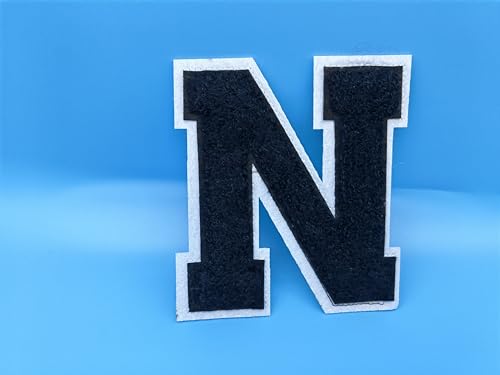 2 x Buchstaben-Patches zum Aufbügeln, 11,4 cm hoch, Chenille, zum Aufnähen, stilvoll und vielseitig, besticktes Abzeichen für Jacken, Hüte, Taschen und mehr, schwarz, 2 Stück N von TripDock