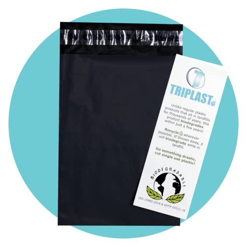 Triplast 50 x biologisch abbaubare Versandtaschen (Größe: 25 x 35 cm; Farbe: Schwarz), selbstdichtende, umweltfreundliche Poly-Versandtaschen | Verpackung, Post-, Paketbeutel zum Versand von Kleidung, von Triplast