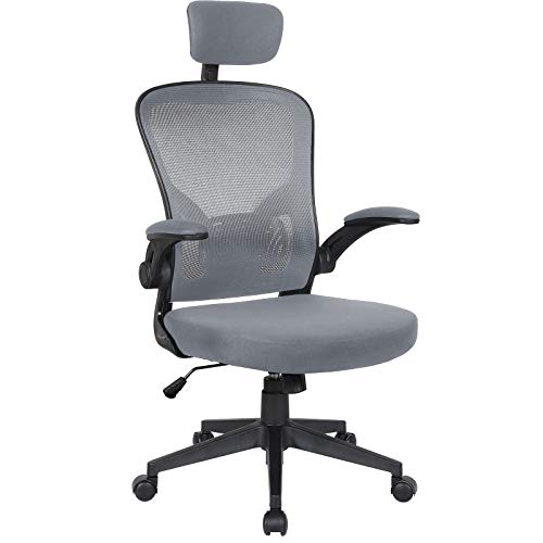 Trisens Bürostuhl Ergonomisch Drehstuhl Schreibtischstuhl Mesh Netzstoff Office Stuhl, Farbe:Schwarz/Grau mit Kopfstütze von Trisens
