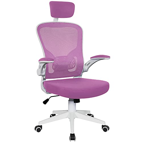 Trisens Bürostuhl Ergonomisch Drehstuhl Schreibtischstuhl Mesh Netzstoff Office Stuhl, Farbe:Weiß/Rosa mit Kopfstütze von Trisens