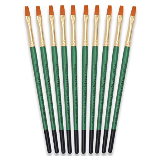 Tristar Serie 104 Pinsel-Set, flache Synthetikborsten, Nr. 6, Taklon, goldfarben, grüner Griff, 10 Stück von Tristar