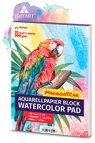 Tritart 35 Blatt Aquarellpapier A5 300g - Aquarellblock Din A5 - Aquarell Papier in Weiß - Malpapier - Dickes Watercolor Paper von Tritart