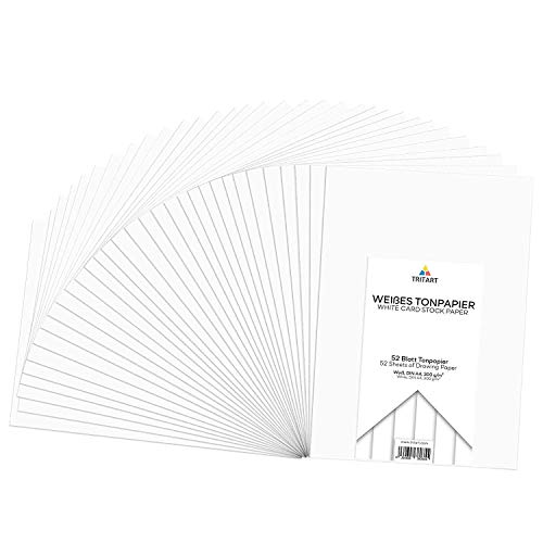 Tritart Fotokarton A4 Weiß 300 g/m² - 52 Blatt Kartonpapier - Tonkarton Bastelpapier - Papier zum Basteln und Malen - Dickes Druckerpapier Kraftpapier 300g - Weiße Pappe von Tritart