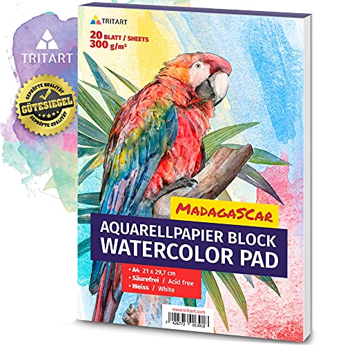 Tritart Aquarellpapier A4 300g - Din A4 - Weiß 20 Blatt - Aquarellblock zum Malen - Dickes Watercolor Paper - Aquarell Papier für Ihr Mal Zubehör - Aquarell Papierblock Tritart Aquarellpapier A4 300g - Din A4 - Weiß 20 Blatt - Aquarellblock zum Malen - Dickes Watercolor Paper - Aquarell Papier für Ihr Mal Zubehör - Aquarell Papierblock von Tritart