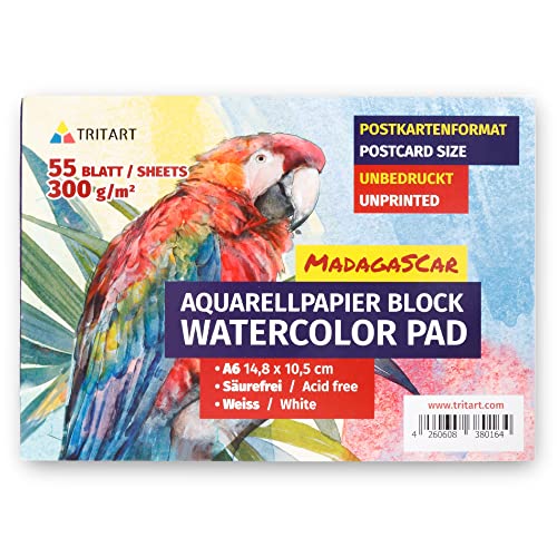 Tritart 55x A6 Aquarellpapier 300g/m² - 55 Seiten Aquarell Papier - Din A6 Aquarellblock - Watercolor paper - Aquarell Skizzenbuch mit 55 Seiten - Watercolor Sketchbook von Tritart