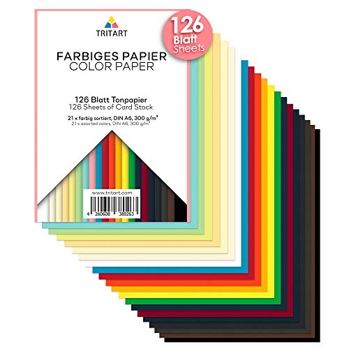 Tritart Buntes Papier, A6, 300 g, 126 Blatt, stark, vollfarbig, Fotokarton, Kreativ zum Basteln, gefärbtes Papier Tritart Buntes Papier, A6, 300 g, 126 Blatt, stark, vollfarbig, Fotokarton, Kreativ zum Basteln, gefärbtes Papier von Tritart