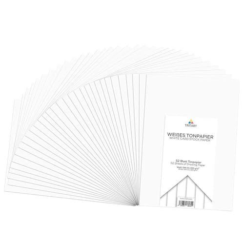 Tritart Fotokarton A4 Weiß 300 g/m² - 52 Blatt Kartonpapier - Tonkarton Bastelpapier - Papier zum Basteln und Malen - Dickes Druckerpapier Kraftpapier 300g - Weiße Pappe Tritart Fotokarton A4 Weiß 300 g/m² - 52 Blatt Kartonpapier - Tonkarton Bastelpapier - Papier zum Basteln und Malen - Dickes Druckerpapier Kraftpapier 300g - Weiße Pappe von Tritart