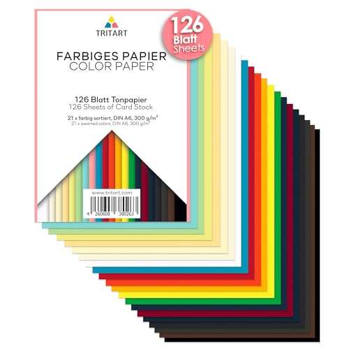 Tritart Fotokarton A5 bunt 300g/m² - 110 Blatt buntes Papier - Karteikarten A5 - Pappe zum Basteln - Bastelpapier Set - Fest und Stabil - Tonpapier Bastelkarton 300g - Farbiges Papier Tritart Fotokarton A5 bunt 300g/m² - 110 Blatt buntes Papier - Karteikarten A5 - Pappe zum Basteln - Bastelpapier Set - Fest und Stabil - Tonpapier Bastelkarton 300g - Farbiges Papier von Tritart