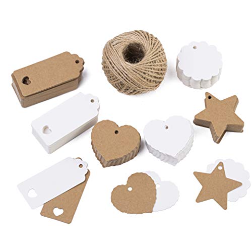 Tritart - Kraftpapier Anhänger Set 300 Teile + 50m Jute Schnur I Papier-Anhänger verschiedene Formen I Geschenk-Etiketten I Geschenk-Anhänger von Tritart