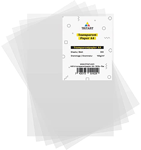 Tritart Transparentpapier Bedruckbar Weiß DIN A4 - Pauspapier Pergamentpapier zum bedrucken 300 Blatt 100g/m² - Architektenpapier Transparent Papier Bögen - Durchsichtiges Papier Tritart Transparentpapier Bedruckbar Weiß DIN A4 - Pauspapier Pergamentpapier zum bedrucken 300 Blatt 100g/m² - Architektenpapier Transparent Papier Bögen - Durchsichtiges Papier von Tritart