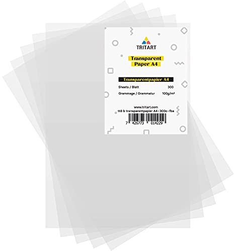 Tritart Transparentpapier Bedruckbar Weiß DIN A4 | 300 Blatt 100g/qm | Papier Transparent von Tritart