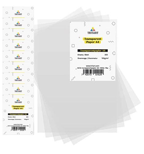 Tritart Transparentpapier Bedruckbar Weiß DIN A4 | 3000 Blatt 100g/qm | Papier Transparent von Tritart