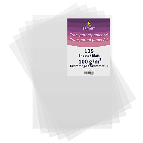 Tritart Transparentpapier Bedruckbar Weiß DIN A4 - Pauspapier Pergamentpapier zum Bedrucken 125 Blatt 100g/m² - Architektenpapier Transparent Papier Bögen - Durchsichtiges Papier Tritart Transparentpapier Bedruckbar Weiß DIN A4 - Pauspapier Pergamentpapier zum Bedrucken 125 Blatt 100g/m² - Architektenpapier Transparent Papier Bögen - Durchsichtiges Papier von Tritart