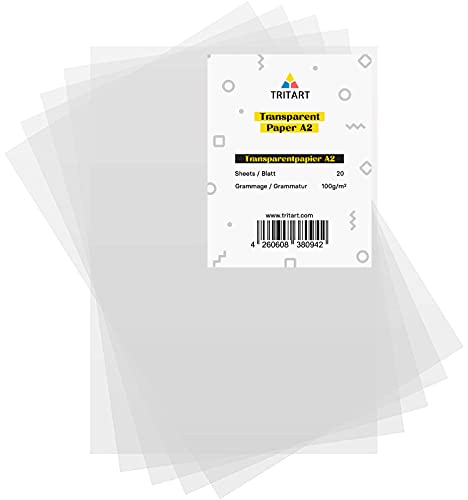 Tritart Transparentpapier Weiß DIN A2 | 20 Blatt 100g/qm | Papier Transparent von Tritart
