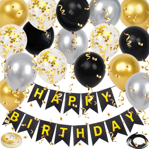 Geburtstagsdeko, Birthday Decorations, Happy Birthday Girlande, Happy Birthday Deko, 16-pcs 12-inch Happy Birthday Ballon mit 2-Bändern，Geburtstag Deko geeignet für alle Altersgruppen(Schwarz) von Trivunpis