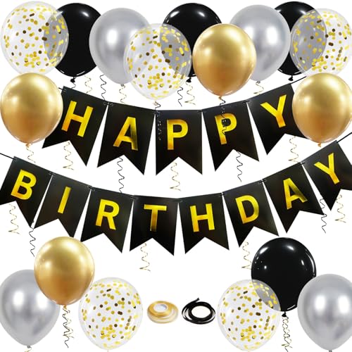 Geburtstagsdeko, Birthday Decorations, Happy Birthday Girlande, Happy Birthday Deko, 16-pcs 12-inch Happy Birthday Ballon mit 2-Bändern，Geburtstag Deko geeignet für alle Altersgruppen(Schwarz) von Trivunpis