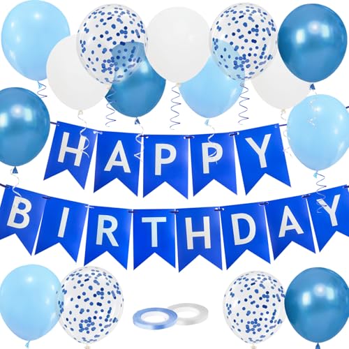 Geburtstagsdeko, Happy Birthday Girlande, Happy Birthday Deko, 16-pcs 12-inch Ballon mit 2-Bändern, Geburtstag Deko geeignet für alle Altersgruppen(Blau) von Trivunpis