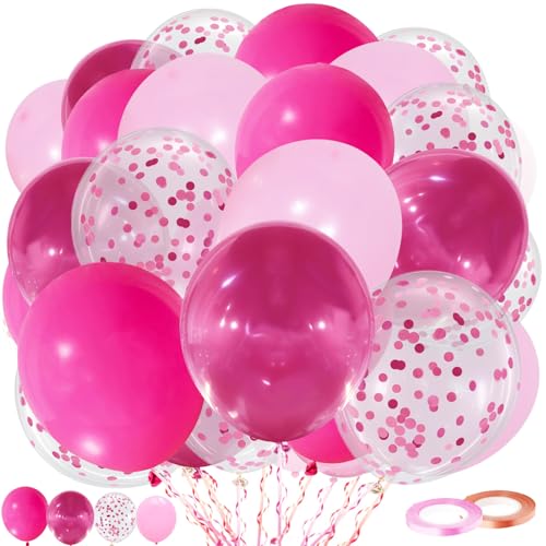 Luftballons Rosa Roségold Set, 60 Stück Hot Pink Metall Heiße rosa Latex Ballons mit Konfetti Ballon für Mädchen Frau Geburtstag Hochzeit Baby Party Dekorationen von Trivunpis