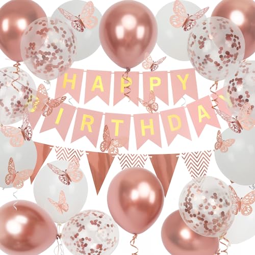 Rose Gold Geburtstag Dekoration, 18-pcs 12-Zoll Happy Birthday Banner mit Schmetterling Aufkleber und Ballons für Mädchen und Frauen Happy Birthday Dekorationen Rose Gold Geburtstag Dekoration, 18-pcs 12-Zoll Happy Birthday Banner mit Schmetterling Aufkleber und Ballons für Mädchen und Frauen Happy Birthday Dekorationen von Trivunpis