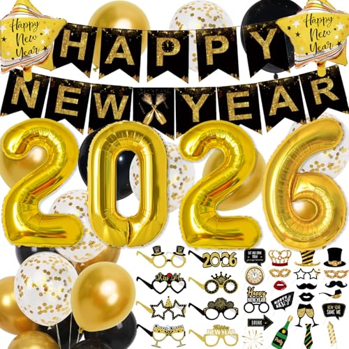 Silvester Deko 2026 Dekoration Set Neujahr Silvesterdeko, Happy New Year Banner, Gold Zahlen 2026 New Year Ballons, New Year Foto Requisiten und Happy New Year Gläser Silvester Deko 2026 Dekoration Set Neujahr Silvesterdeko, Happy New Year Banner, Gold Zahlen 2026 New Year Ballons, New Year Foto Requisiten und Happy New Year Gläser von Trivunpis