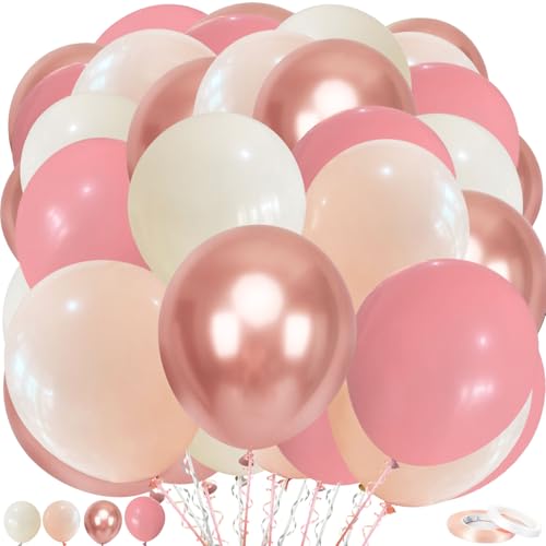 Staubige rosa Ballons Set, 60pcs 12 Zoll Retro Blush Rosa Elfenbein Weiß Metallic Rose Gold Nude Beige Latex Ballons Kit für Mädchen Frauen Geburtstag Braut Baby Dusche Hochzeiten Party Dekoration von Trivunpis