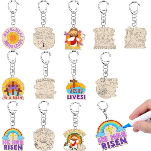 Trnayi 36-teiliges Bastelset mit Aufschrift "He Is Risen", zum Ausmalen von Ostern, religiöser Schlüsselanhänger, DIY, christlicher Jesus, Holz-Schlüsselanhänger, lackierbar, unlackiert, für religiöse Trnayi 36-teiliges Bastelset mit Aufschrift "He Is Risen", zum Ausmalen von Ostern, religiöser Schlüsselanhänger, DIY, christlicher Jesus, Holz-Schlüsselanhänger, lackierbar, unlackiert, für religiöse von Trnayi