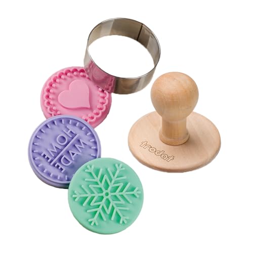 Trodat Keksstempel Set Home Made 5-tlg., Ø ca. 6 cm, Holzstempel, 3 wechselbare Silikon-Motiveinsätze, rostfreier Edelstahl-Ausstechring, lebensmittelecht, geschmacksneutral, spülmaschinenfest von Trodat