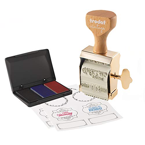 Trodat Vintage Besondere Anlässe Set zum kreativen Gestalten – 6 Abdruckmotive, Deutsch, Kreativstempel in vintage Optik inkl. Stempelkissen in Rot, Blau, Schwarz, 30x5 mm, 12 Etiketten in 3 Designs Trodat Vintage Besondere Anlässe Set zum kreativen Gestalten – 6 Abdruckmotive, Deutsch, Kreativstempel in vintage Optik inkl. Stempelkissen in Rot, Blau, Schwarz, 30x5 mm, 12 Etiketten in 3 Designs von Trodat