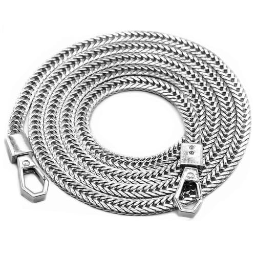 Taschenkette,Taschen Kette Flacher Kettenriemen aus Eisen, Geldbörsen-Kettenriemen, Handtaschenketten, Schulter-Cross-Body-Ersatz, Schlangenknochen-Kettenriemen mit Metallschnallen(Silver,47") von Trohollis