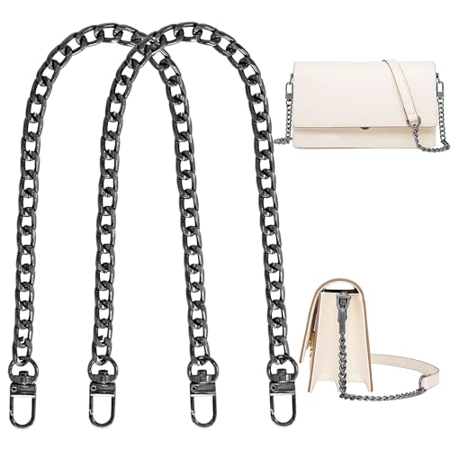 Trohollis Taschenkette,Taschen Kette 4 Größen Flacher Geldbörsen-Kettenriemen, Umhängetaschen-Ersatzriemen mit Metallschnallen(Bright Black,15.7 Inches) von Trohollis