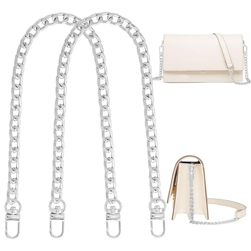 Trohollis Taschenkette,Taschen Kette 4 Größen Flacher Geldbörsen-Kettenriemen, Umhängetaschen-Ersatzriemen mit Metallschnallen(Silver,15.7 Inches) von Trohollis
