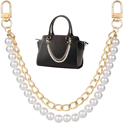 Trohollis Taschenkette,Taschen Kette Perlen Geldbörse Kette Gold Handtaschenriemen Metall Schulter Umhängetaschen Kurzer Griff Ersatz Charms Zubehör for Frauen(Gold) von Trohollis