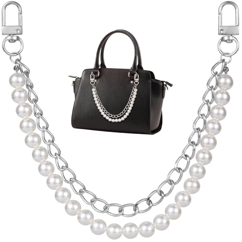 Trohollis Taschenkette,Taschen Kette Perlen Geldbörse Kette Gold Handtaschenriemen Metall Schulter Umhängetaschen Kurzer Griff Ersatz Charms Zubehör for Frauen(Slver) von Trohollis