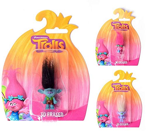 Partyzubehör Dreamworks Trolle 3D geformt Radiergummi auf Karte 3 asstd- 3 PCS von Trolls