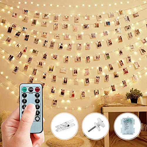 Trongle LED Fotoclips Lichterkette, 10M/32FT 100 LEDs Lampen Clips Lichterketten, mit 8 Modi Fernbedienung, USB oder Batteriebetrieben Dekoration für Party, Hochzeit, Weihnachtsdekoration (Warmweiß) von Trongle