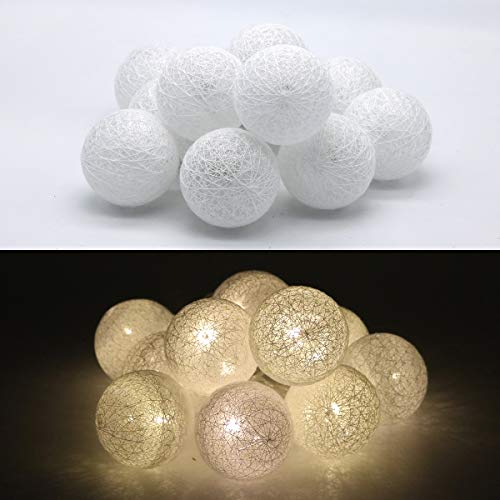 Tronje 10 LED Baumwollkugeln 6cm - 1,9m Kugel-Lichterkette 4h-Timer batteriebetrieben Lichterkugeln Warm-Weiß von Tronje