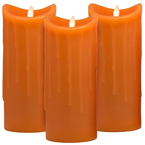Tronje LED Echtwachskerzen 3er Set mit Timer - 23/23/23 cm Kerzen Orange Wachstropfen mit beweglicher Flamme von Tronje