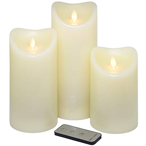 Tronje LED Echtwachskerzen 3er Set mit Timer u. Fernbedienung 15/19/23cm Kerzen mit beweglicher Flamme Creme-Weiß von Tronje