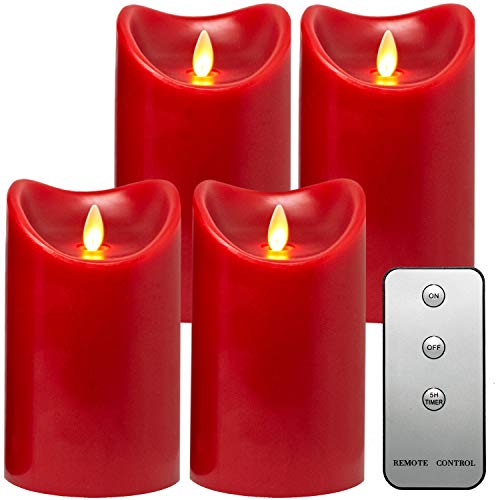 Tronje LED Echtwachskerzen 4er Set mit Timer u. Fernbedienung 15cm Kerzen mit beweglicher Flamme 1000 Std. Brenndauer (4er Set in Rot)… von Tronje