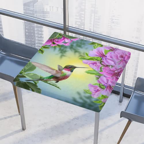 Quadratische Tischdecke Kolibri-Frühlingsblume Blumenmuster Tischdecke mit elastischem Rand, wasserdichte Polyester-Tischabdeckung für drinnen und draußen, Party, Terrasse, 86,4 x 86,4 cm von TropicalLife