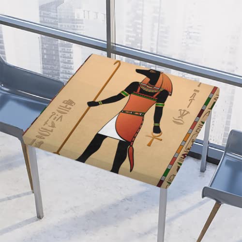 Quadratische Tischdecke ägyptische Wandbilder Anubis Tischdecke mit elastischem Rand, wasserdichte Polyester-Tischdecke für drinnen und draußen, Party, Terrasse, 116,8 x 116,8 cm von TropicalLife