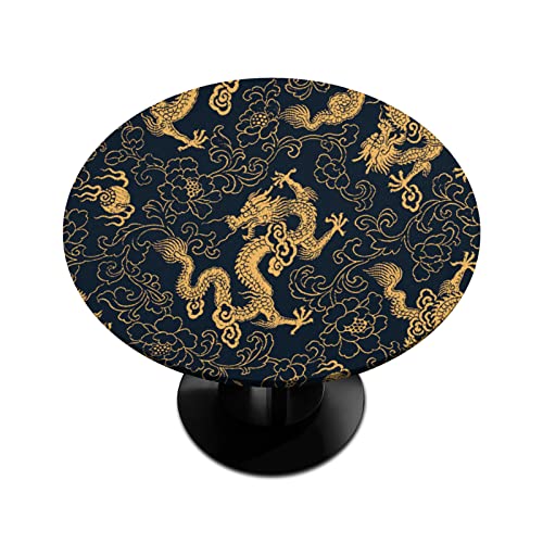 Tischdecke, Motiv: chinesische Drache, Blume, runde Tischdecke, elastisch, abwischbare Kanten, für Party, Küche, Esszimmer, 91,4 cm - 106,7 cm Tischdecke, Motiv: chinesische Drache, Blume, runde Tischdecke, elastisch, abwischbare Kanten, für Party, Küche, Esszimmer, 91,4 cm - 106,7 cm von TropicalLife