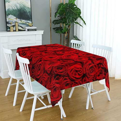 Tischdecke mit rotem Rosenmuster, rechteckig, Polyester, dekorativ für Küche, Esszimmer, Party, Outdoor, Café, Bar, knitterfrei, 183 x 137 cm Tischdecke mit rotem Rosenmuster, rechteckig, Polyester, dekorativ für Küche, Esszimmer, Party, Outdoor, Café, Bar, knitterfrei, 183 x 137 cm von TropicalLife