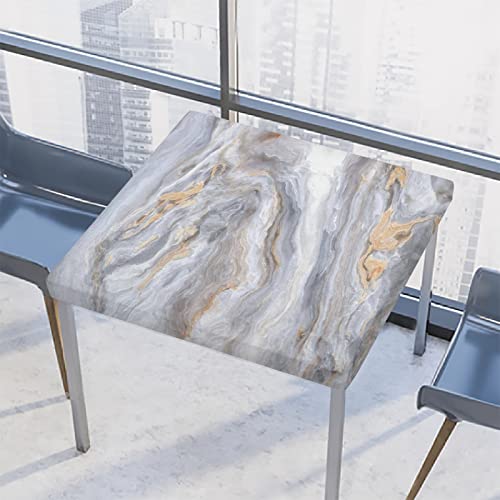 TropicalLife Graue Marmor-Textur, quadratische Tischdecke, mit elastischen Kanten, wasserdicht, Polyester-Stoff f¨¹r K¨¹Che, Esstisch, 86,4 x 86,4 cm von TropicalLife