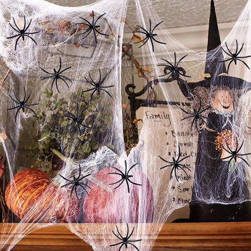Trrrioosy Halloween Deko Spinnennetz 300g Spinnennetze und 50 Spinnen Halloween Dekoration für Outdoor Garten Indoor,L,Baumwolle, Trrrioosy Halloween Deko Spinnennetz 300g Spinnennetze und 50 Spinnen Halloween Dekoration für Outdoor Garten Indoor,L,Baumwolle, von Trrrioosy